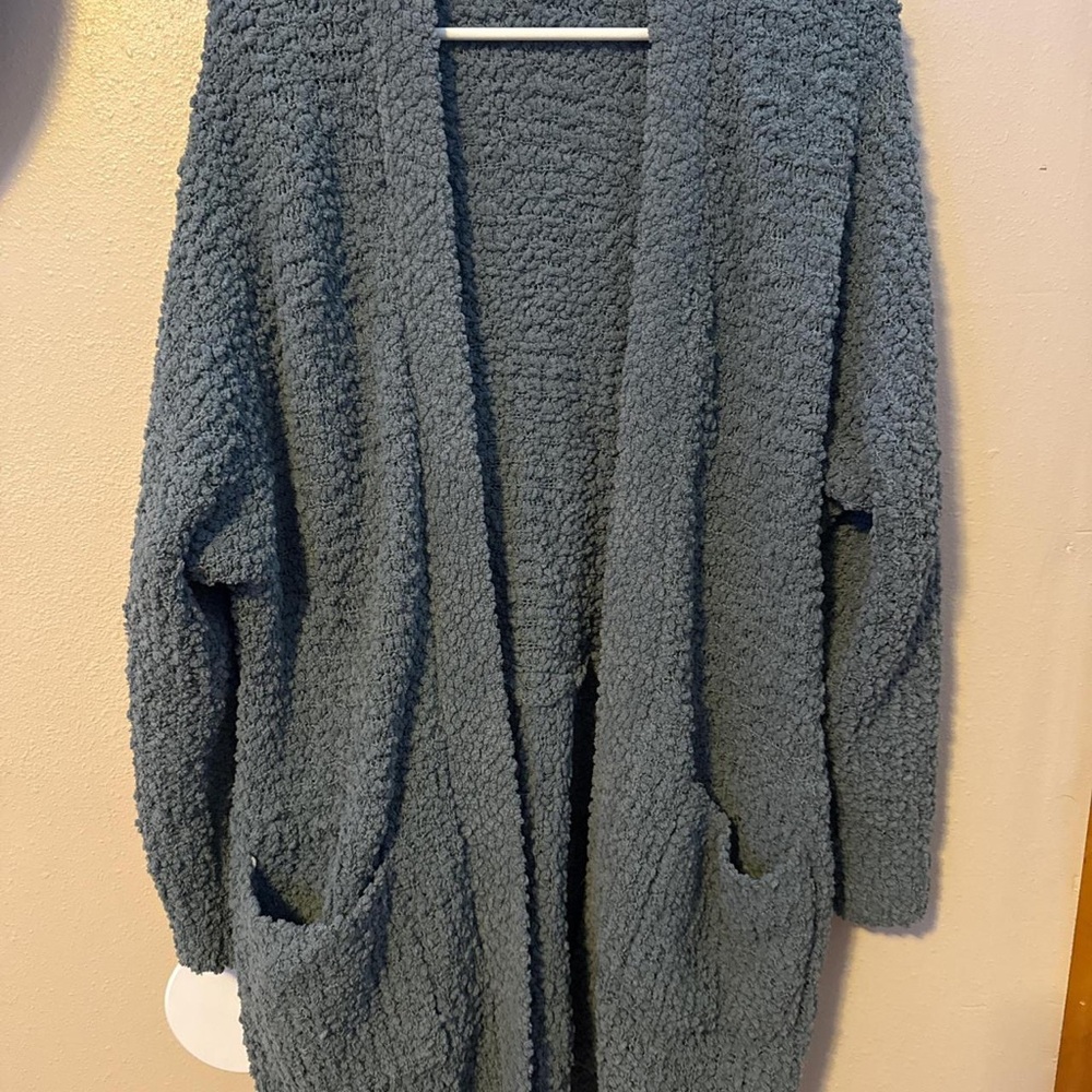 bobeau Open-Front Popcorn Knit Cardigan in Dusty Blue